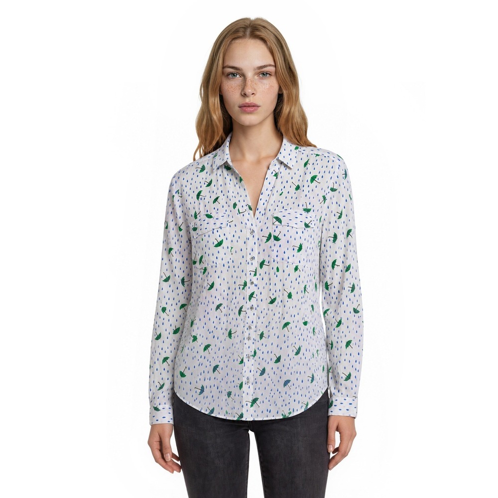 Maeve Anthropologie Umbrella Raindrop Blouse Button Shirt Women's Size 12 Green